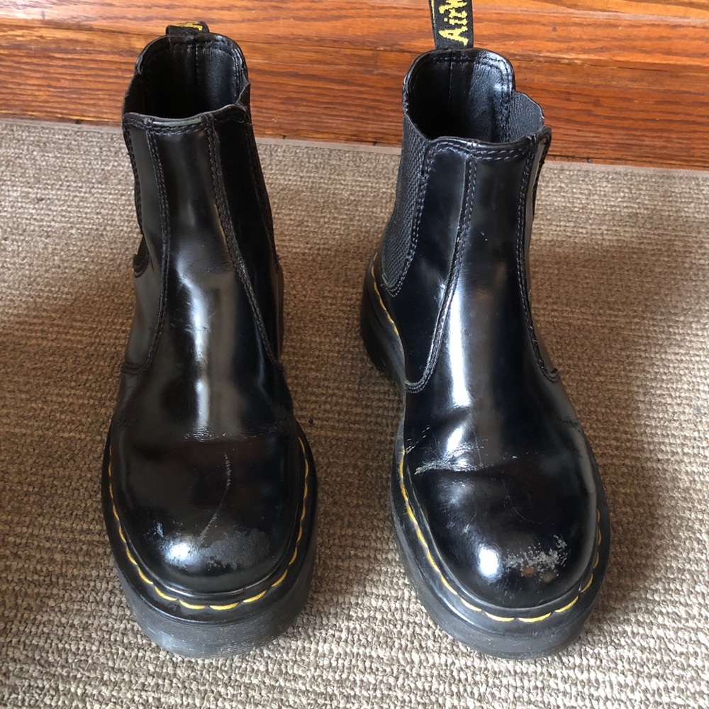 Dr. Martens Black Chelsea Ankle Boots with Yellow Stitching